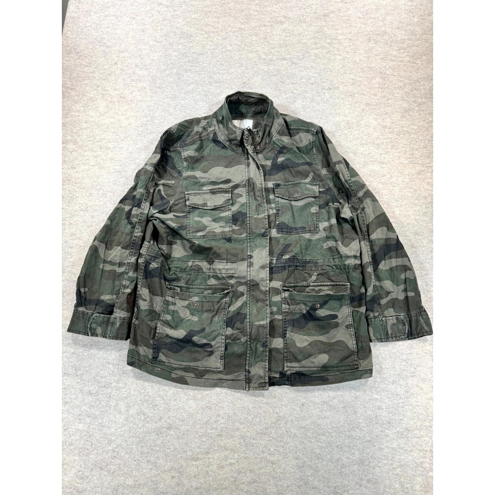 Time And Tru Military Jacket Womens 2XL Green Camouflage Outdoor Utility Pockets
